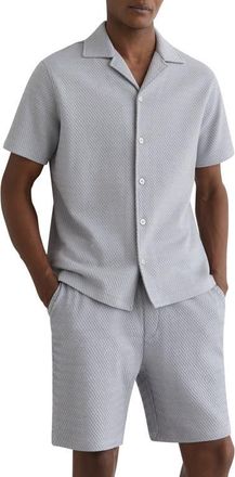 Reiss Felipe Textured Knit Cotton Blend Camp Shirt in Soft Blue at Nordstrom, Size Xx-Large
