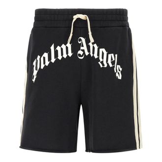 Palm Angels Casual Shorts, male, Black, Size: XL Curved Logo Track Shorts