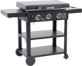Sweeek Plancha de gas 3 quemadores acero inoxidable con carrito, 12kw, negro
