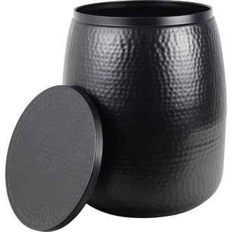 Happimess Merida Modern Rustic Hammered Metal Drum Storage Side Table with Lid in Matte Black at Nordstrom, Size Small
