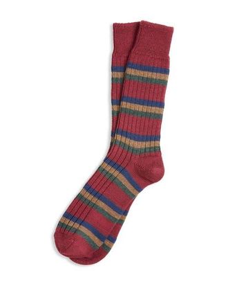 Celtic & Co. Cotton Stripe Sock in Dark Rust at Nordstrom, Size Large