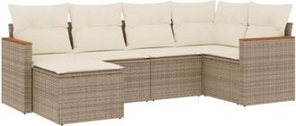 vidaXL Vidaxl - Juego De Sof&aacute;s Jard&iacute;n Con Cojines 6 Pzas Rat&aacute;n Sint&eacute;tico Beige