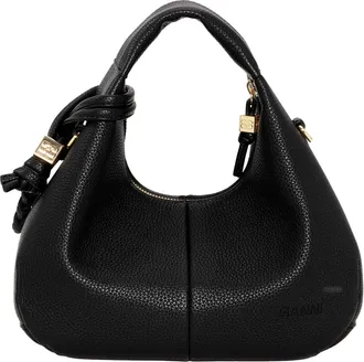 Ganni Womens Handbag Mini Hobo Black Recycled Polyester Handbags Hand Bags