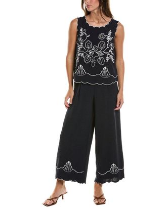 Adrianna Papell 2pc Airflow Embroidered Blouse & Pant Set