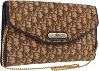 Dior Pre-owned Clutches, female, Brown, Size: ONE SIZE Pre-owned Vintage Trotter Canvas Shoulder Bag