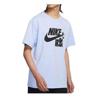 Nike Mens Nike Flowers Alphabet Logo Printing Casual Sports Short Sleeve Light Blue T-Shirt DQ1009-548