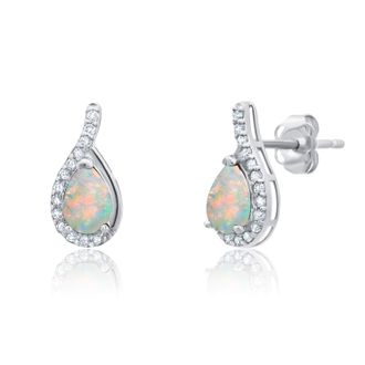 MAX + STONE 14k Yellow or White Gold Gemstone Pear Shape Drop Stud with Diamonds Accents