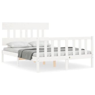 Berkfield Home Bed Frame with Headboard White 140x190 cm Solid Wood