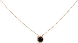 House of Brilliance 14K Rose Gold 4.0 Cttw Bezel-Set Black Round Diamond Solitaire Pendant Necklace