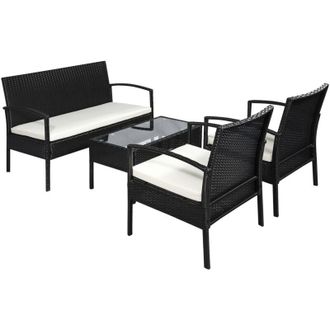 OUTSUNNY Easycomfort set mobili da giardino in rattan sintetico composto da 1 tavolino 2 poltrone e 1 divano a 2 posti nero e crema