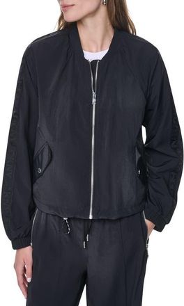DKNY Logo Trim Nylon Bomber Jacket in Black at Nordstrom, Size Xx-Small