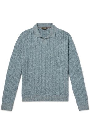 Loro Piana Cable-Knit Cashmere Polo Sweater
