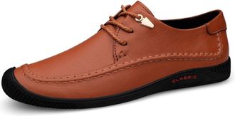 Generic Formal Dress Shoes for Men Lace Up Derby Shoes Leather Rubber Sole Block Heel Slip Resistant Classic(Reddish Brown,7.5 UK)