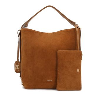 Kazar Su&egrave;de handtas in lichtbruine kleur met handvat - Dames - Handtassen - Bruin - ONE Size - Su&egrave;de - Tassen