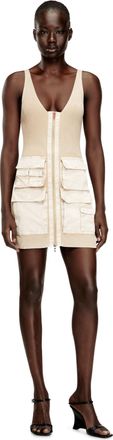 Diesel Rib-knit short dress with cargo pockets - Dresses - Woman - Beige