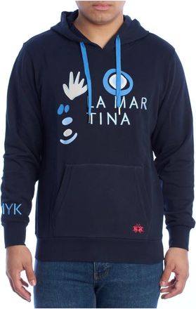 La Martina Hoodie met rits en unieke graphics - Heren - Hoodies - Blauw - 2XL - Katoen - Hoodies & sweatvesten