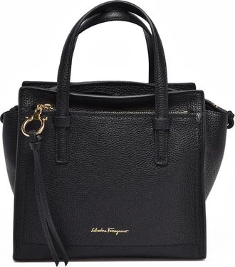 Ferragamo Pebbled Leather Shoulder Bag With Gold-Tone Accents