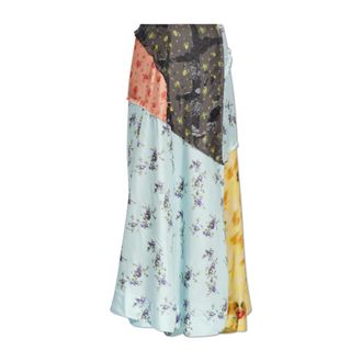 Ganni Maxi Skirts, female, Multicolor, Size: S Silk Skirt With Raw Finish