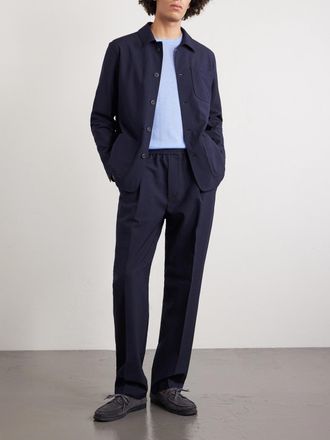 Altea Straight-Leg Pleated Wool-Blend Seersucker Trousers