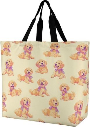 Generic Golden Retrievers Cute Tote Bag Reusable Grocery Shopping Bags Large Travel One Shoulder Handbag for Picnic Work