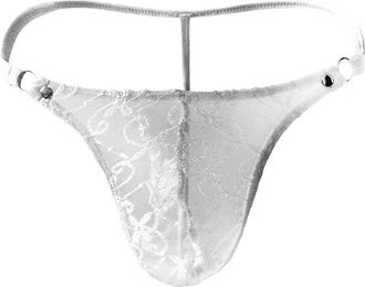 Generic Mens Lingerie Underwear Lace Mesh G-String Thongs Panties Briefs Sexy Nighties for Women with Robe (White, M)