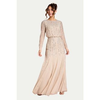 Coast Long Sleeve Maxi Dress in Champagne at Nordstrom, Size 10