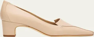 Manolo Blahnik 50mm Cleofelo Low-Heel Leather Pumps