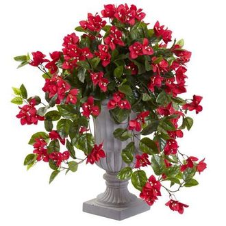 Nearly Natural Bougainvillea Flowering Artificial Plant with Decorative Urn, UV Resistant in Red at Nordstrom