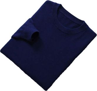 Generic Men Classic Round Neck Pullover Men Cashmere Cotton Blended Warm Sweater All-Match Knitted Pullover Jumper Navy Blue M