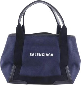 Balenciaga Pre-owned Navy Cabas Canvas Tote Bag - Heren - Vintage Shopper - Blauw - ONE Size - Vintage