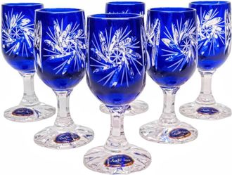 OEM Set Di 6 Pezzi Con Bicchieri In Cristallo Cobalto Da 25 Ml E Trita Olive