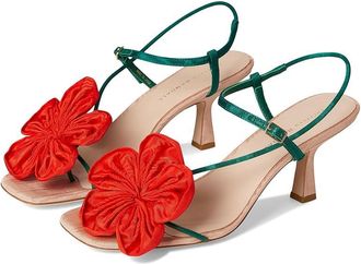 Loeffler Randall Frank Flower Applique Heeled Sandals Womens Wedge Shoes Nude/Green/Red : 5.5 B - Medium, Leather