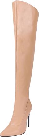 Generic Womens Stiletto High Heel Over The Knee Boots Pointed Toe Thigh High Boots Faux Suede Party Prom Shoes with Side Zipper,Apricot,7.5 UK