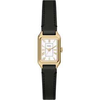 Fossil Mini Raquel Tank Leather Strap Watch, 18mm x 29mm in Black at Nordstrom