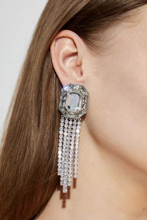 Self Portrait Earrings With Shimmering Crystals, Womens, Silver