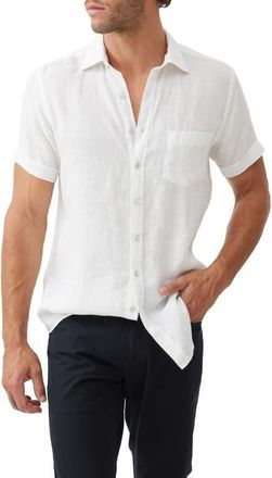 Rodd & Gunn Palm Beach Sports Fit Short Sleeve Linen Button-Up Shirt in Snow at Nordstrom, Size Xxx-Large
