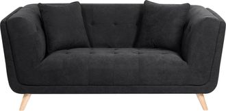 Beliani Sof&aacute; 2 Plazas De Tela Con Cojines Decorativos Patas De Madera Capiton&eacute; Estilo Retro Negro Habo