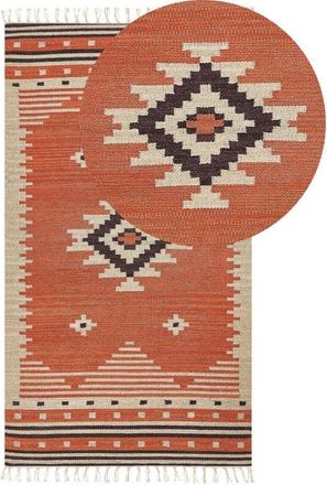 Beliani Rug GAVAR Orange 80 x 150 cm Cotton Kilim