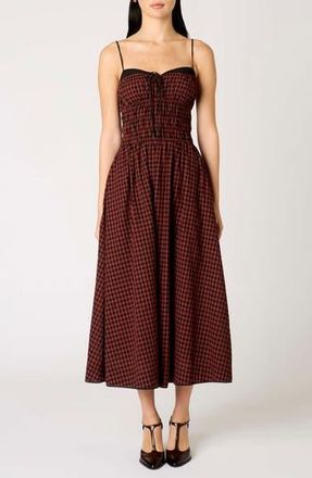 Nia Thomas Gingham Check Cotton Midi Dress in Rust at Nordstrom Rack, Size X-Small
