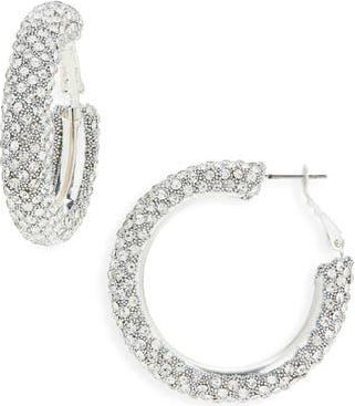 Nordstrom Rack Faceted Stone Hoop Earrings in Clear- Silver at Nordstrom Rack