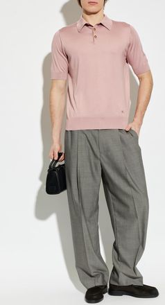 Dolce & Gabbana Silk Polo Shirt With Embroidered Logo, Mens, Pink