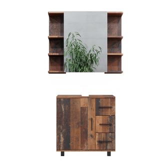 Vicco Conjunto De Muebles De Ba&ntilde;o Ilias, Roble R&uacute;stico, 2 Piezas