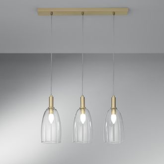 Luce-Ambiente-Design L&aacute;mpara Colgante Dorada De Tres Luces Con Difusores De Vidrio Brandy 3ls