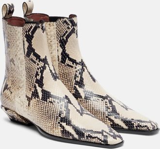 PARIS TEXAS Bettina snake-print ankle boots