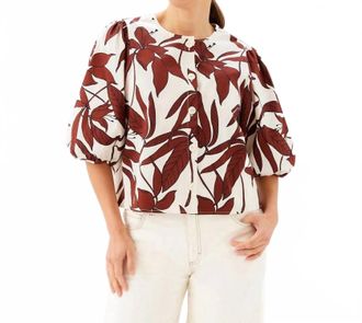 Karen Kane Puff Sleeve Button-Front Top In Print