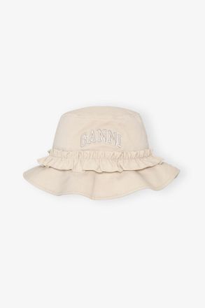 Ganni White Ivory Canvas Bucket Hat - Size XS/S Organic Cotton