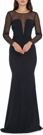 Dress The Population Val Rhinestone Illusion Lace Long Sleeve Mermaid Dress In Black