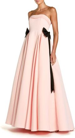 Mac Duggal Satin Strapless Ball Gown With Bow Details in Blush at Nordstrom, Size 12