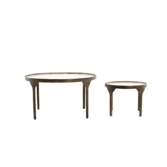 Light & Living Mesa De Centro Eli 2 Uds &Oslash;85x42cm Crema Bronce - Light & Living