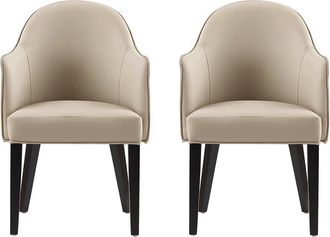 Manhattan Comfort Set of 2 Hillman Leatherette & Velvet Dining Armchairs with Beech Wood Legs